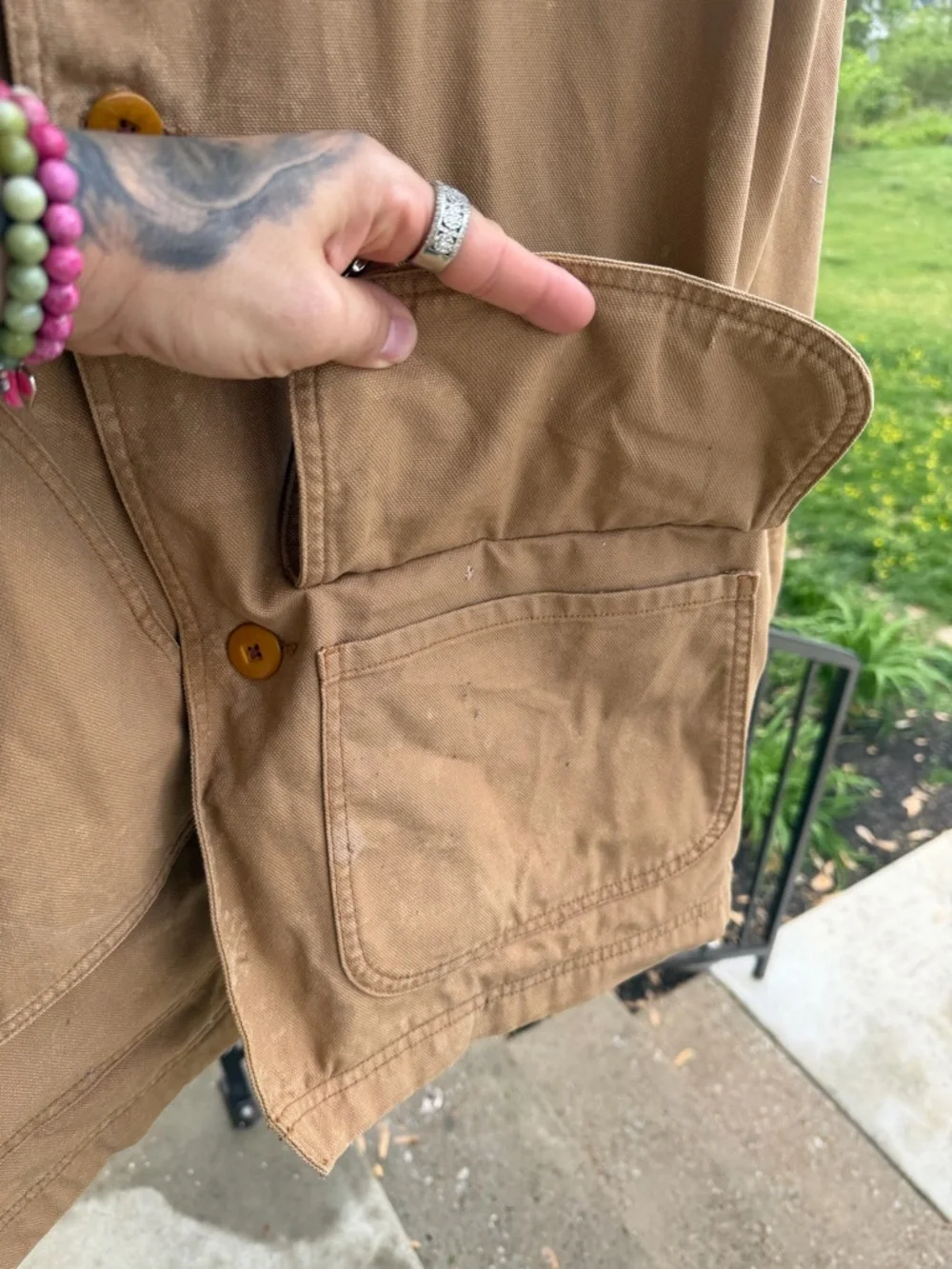 L.L. Bean Barn Coat Jacket‎ XXL Tall Tan Canvas Chore Coat Plaid Lined Workwear